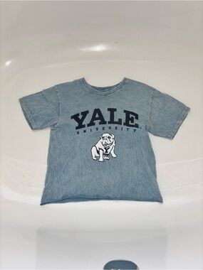 adidas Light Blue Yale Bulldog Short Sleeve Tee - Navy Print